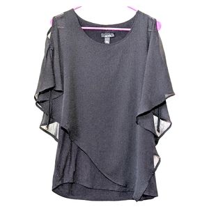 ❤ Alyx Black Chiffon Cold Shoulder Layered Shirt